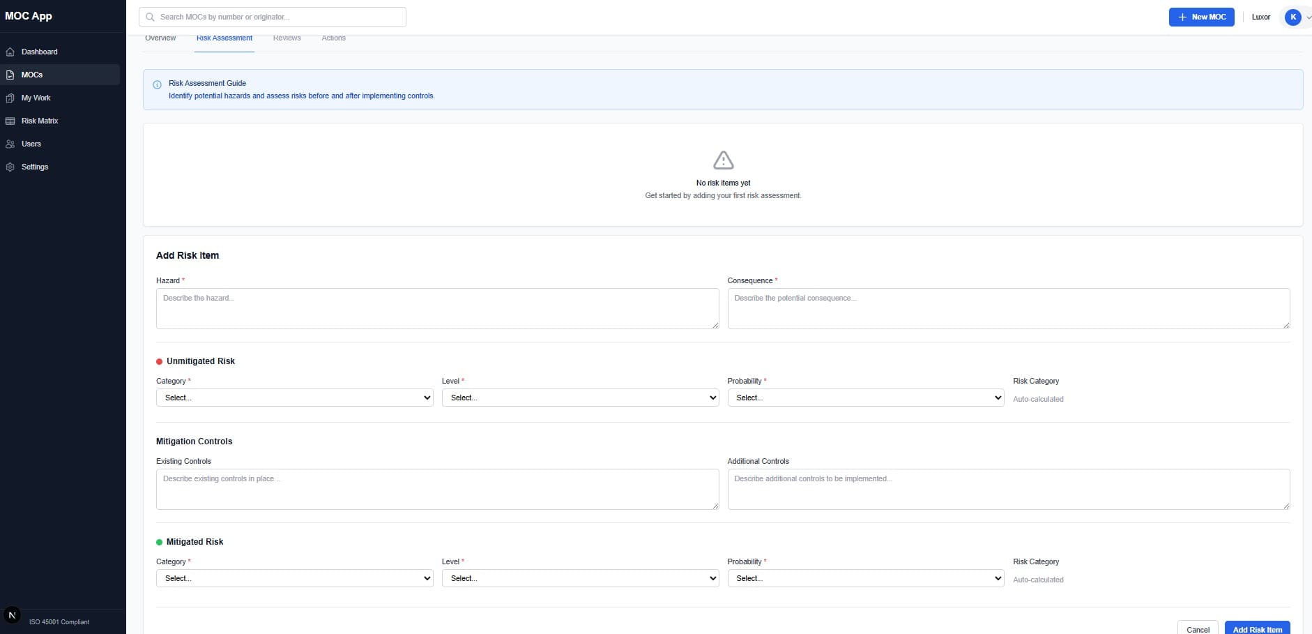 Risk Assessment — unmitigated to mitigated