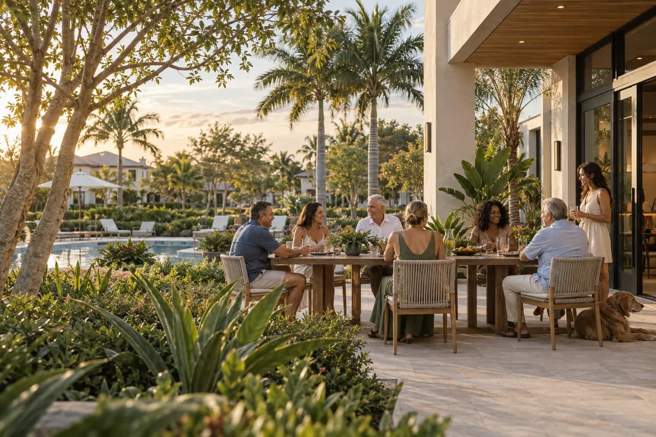 Neighbors spending time together outside a South Florida clubhouse